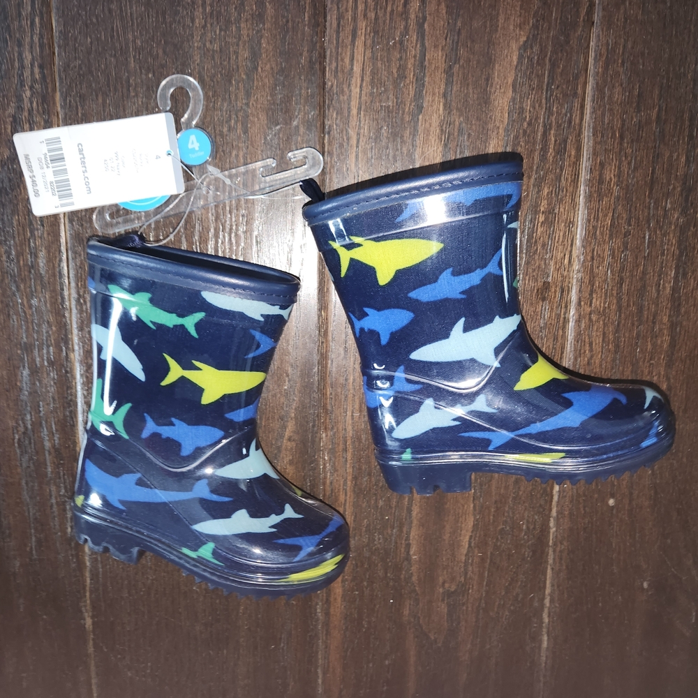 Carter's Blue and Yellow Shark Print Boots NWT SIZE 4